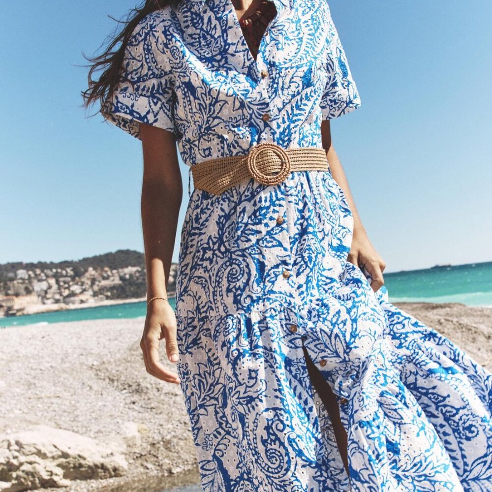 Zara Blue and White Midi Dress